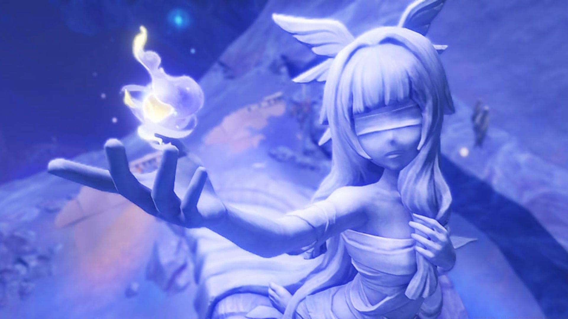 Lunoculus on the statue of the Moon Maiden located in Hiisi Island (Image via HoYoverse)