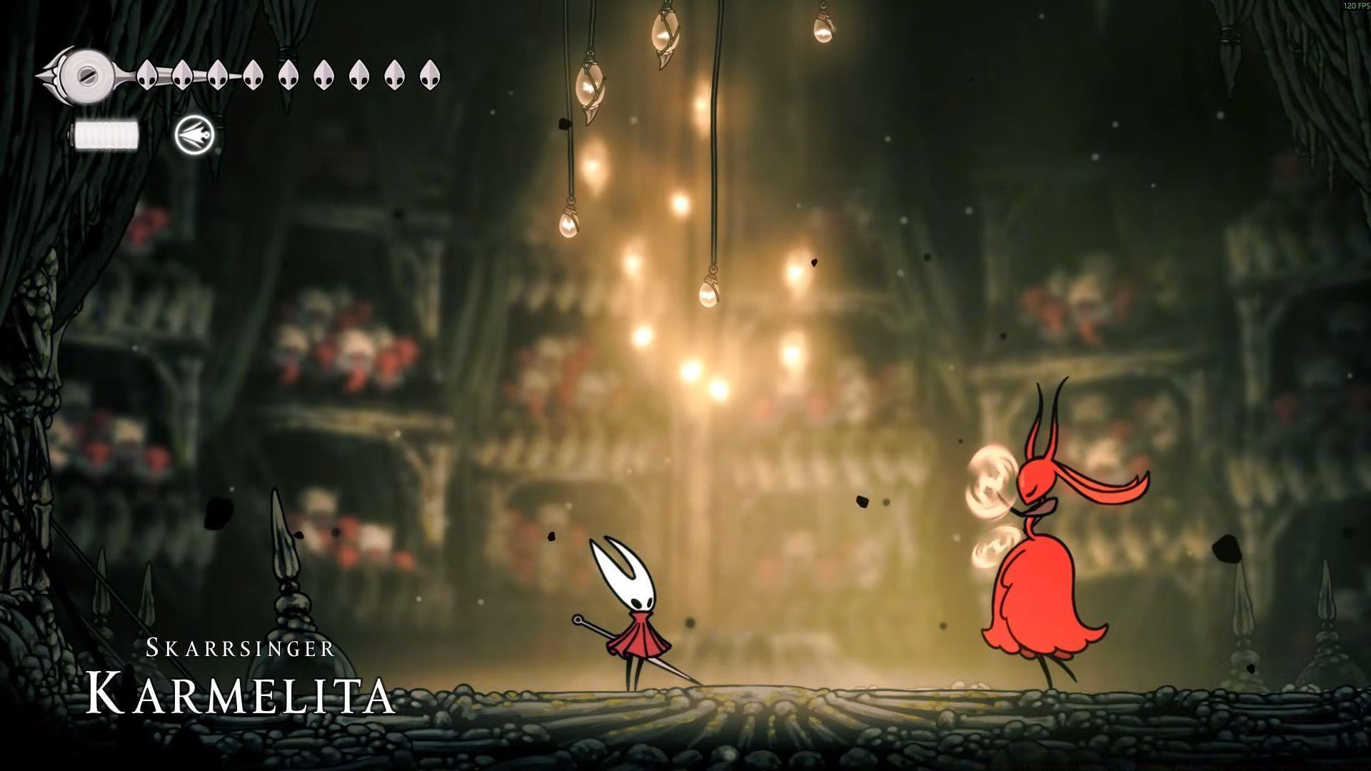 Karmelita&rsquo;s attacks don&rsquo;t give much breathing room, but each can be managed once you recognize the cues (Image via Team Cherry || Youtube@/LoganZ)