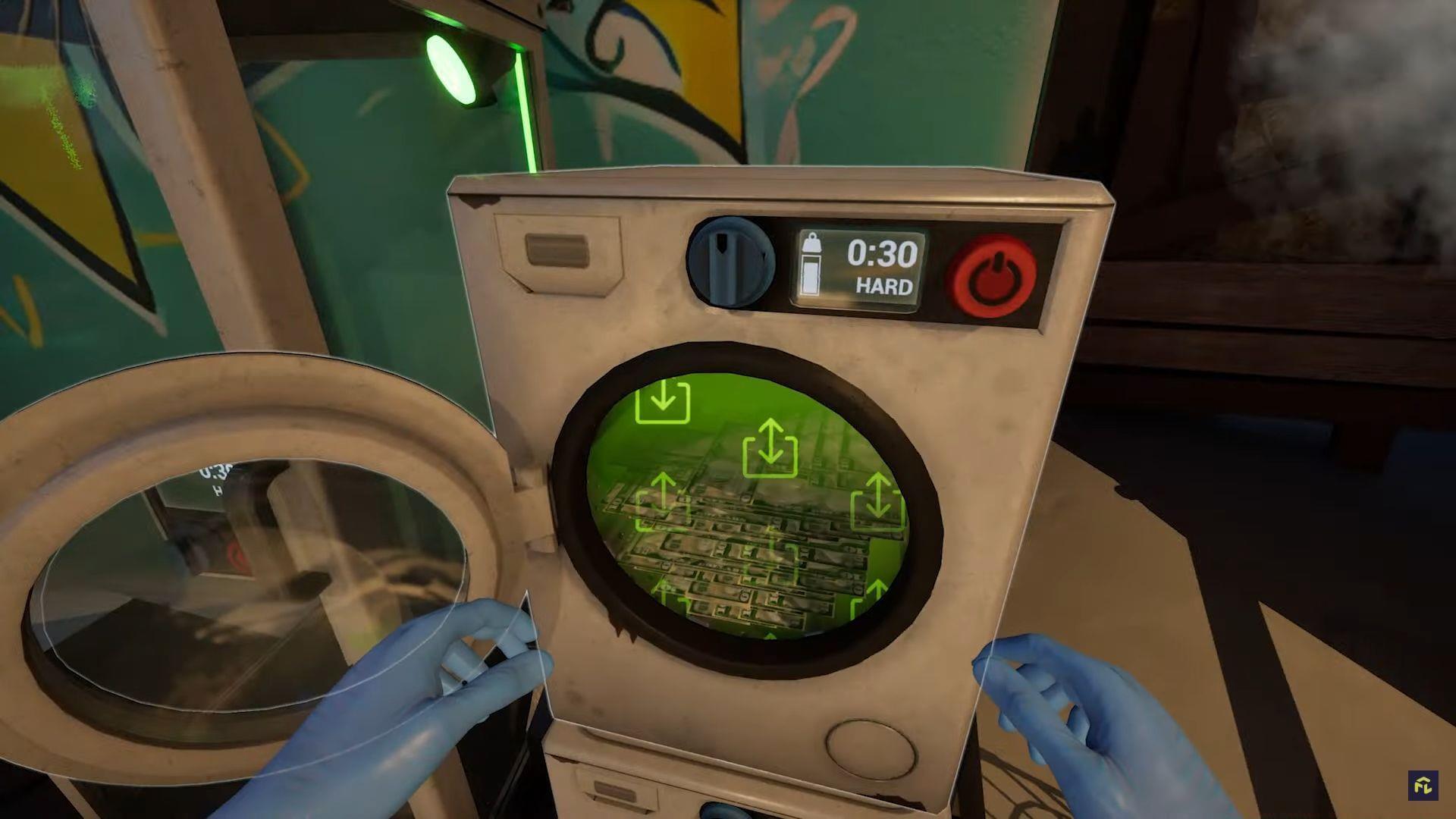 A guide to use the Washing Machine in Cash Cleaner Simulator (Image via Forklift Interactive || Digital Pajamas)