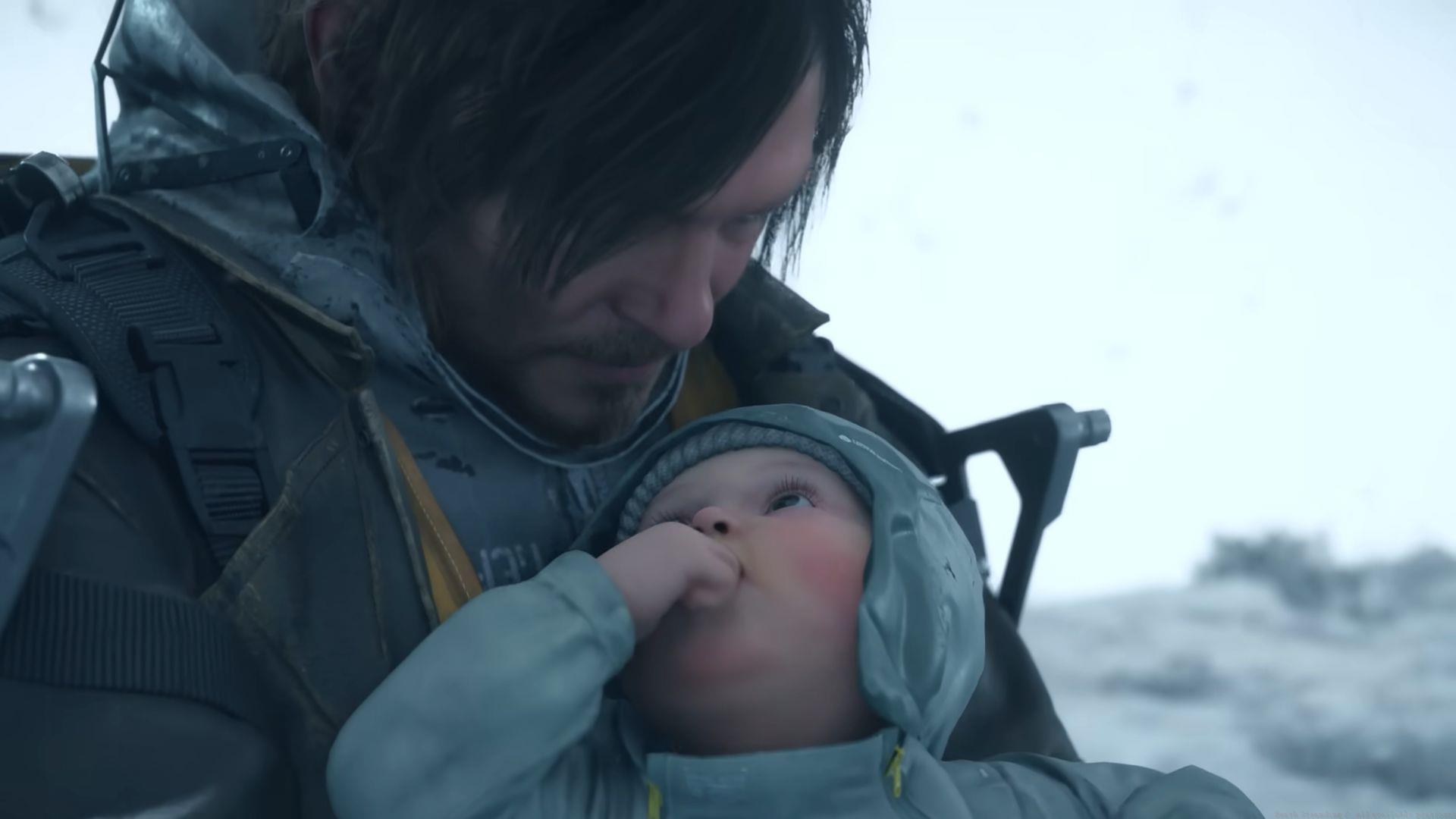 Sam Porter and his baby in Death Stranding 2