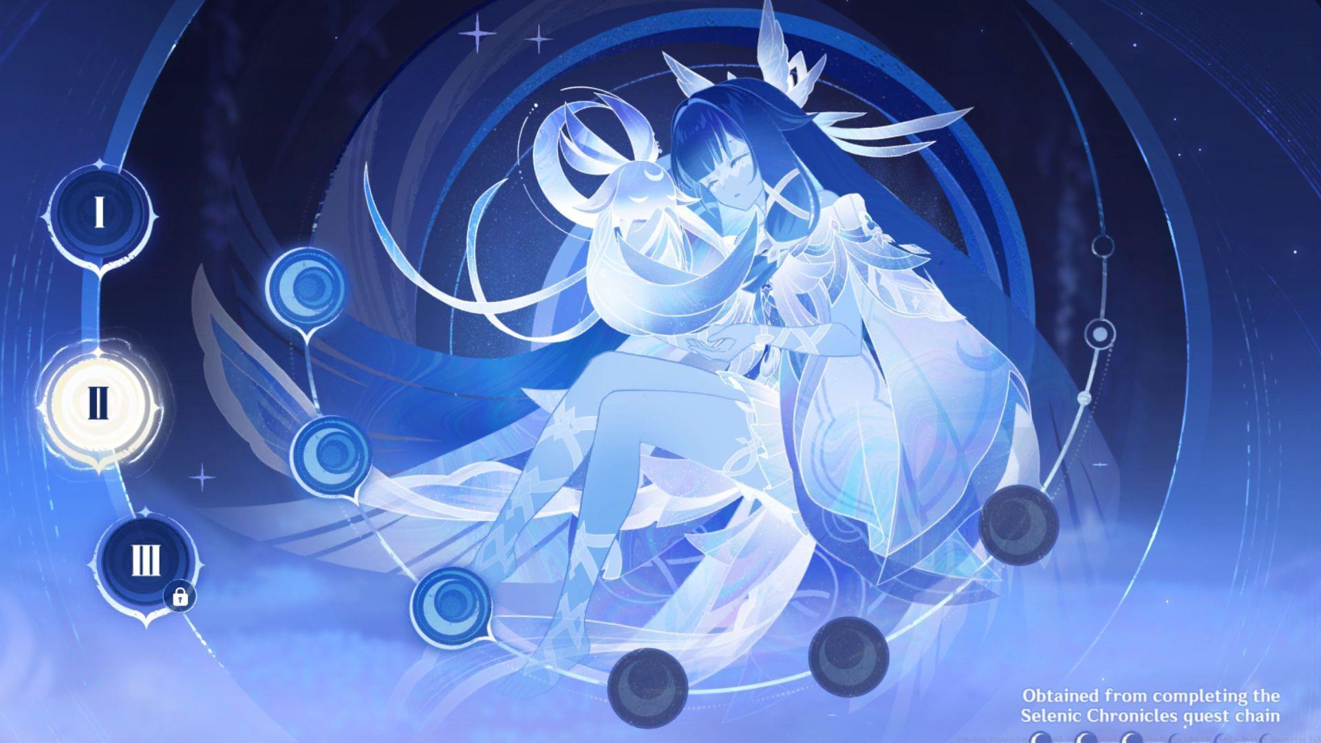 Columbina in Selenic Chronicles menu during version Luna II (Image via HoYoverse)