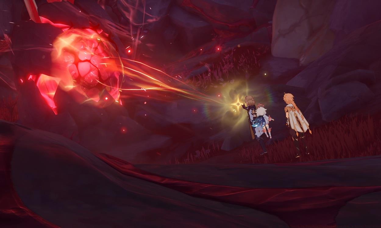 Albedo extracting the core from Durin's heart in Genshin Impact