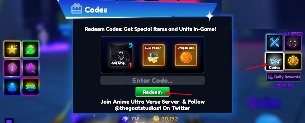 Anime Ultra Verse codes Redeem