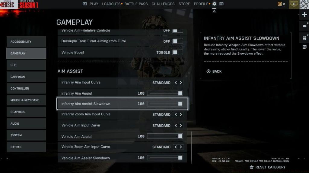 Battlefield 6 RedSec Aim Assist Settings Menu