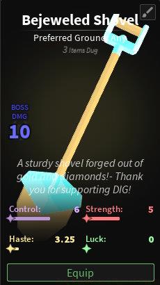 Bejeweled Shovel stats in Dig