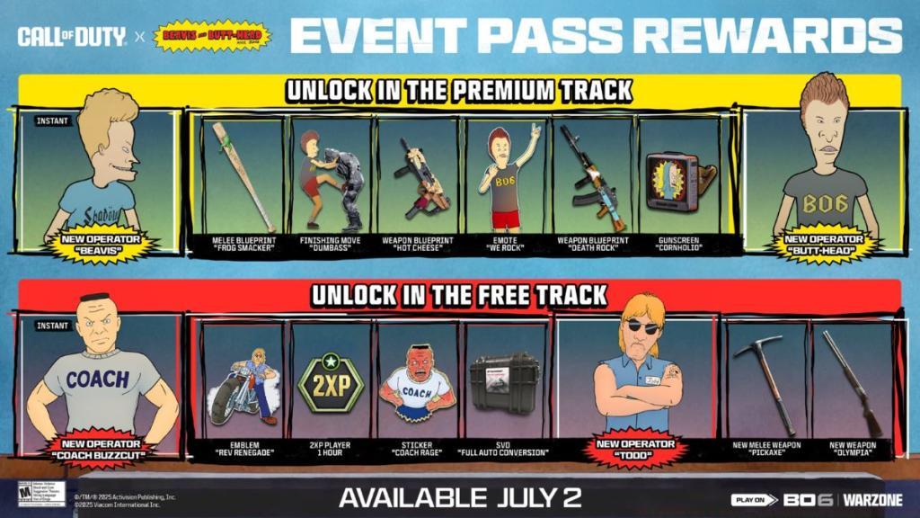 All Black Ops 6 Beavis and Butt-Head Event Pass Rewards