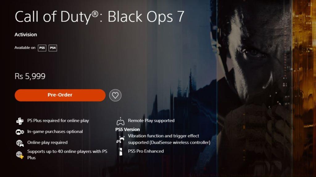 Black Ops 7 PS Store Page