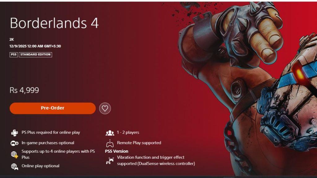 Borderlands 4 PlayStation Store Page