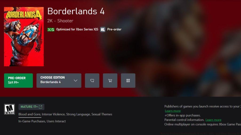 Borderlands 4 Xbox Page