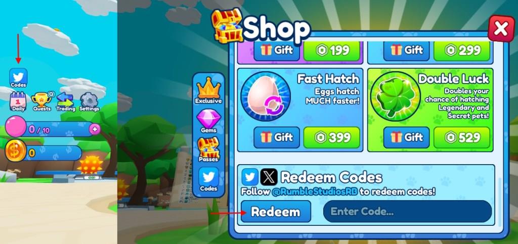 Bubble Gum Simulator Infinity codes redemption interface location guide