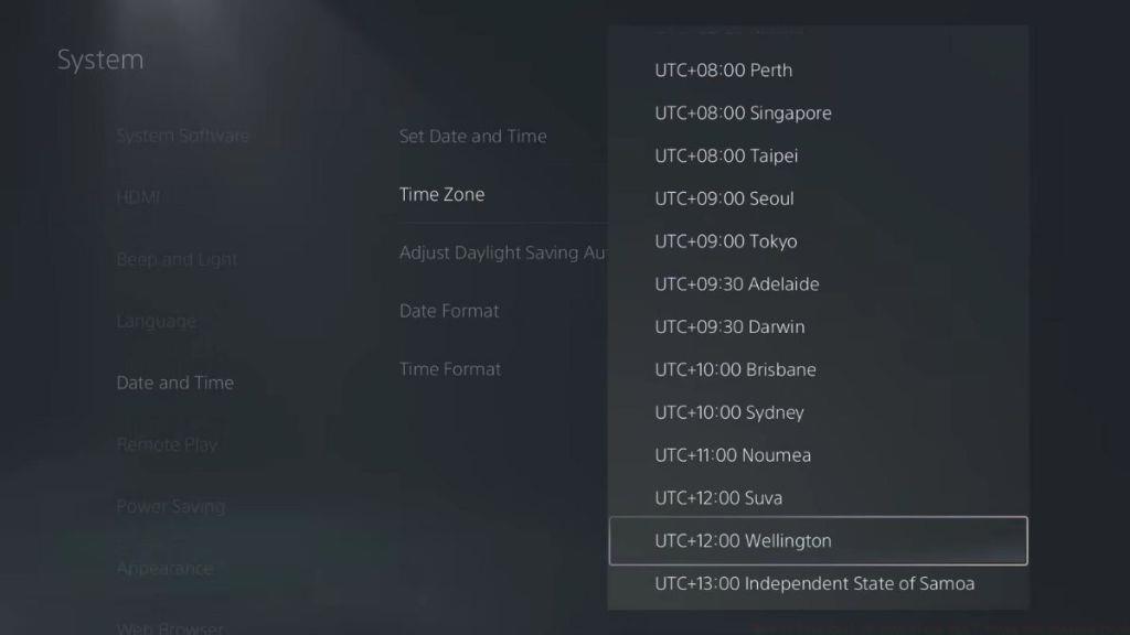 Changing Time Zones on PS5