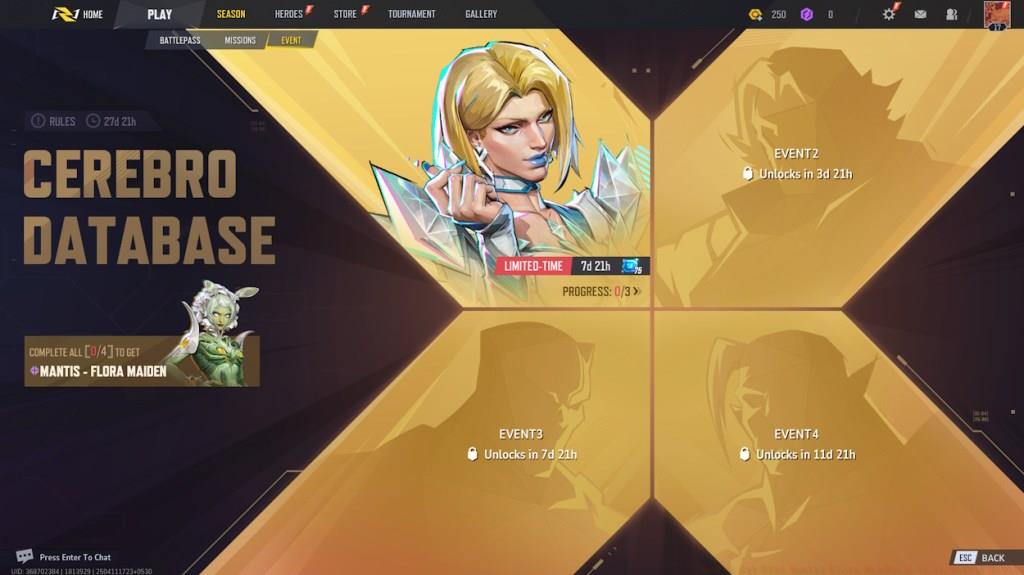 Cerebro Database event page in Marvel Rivals