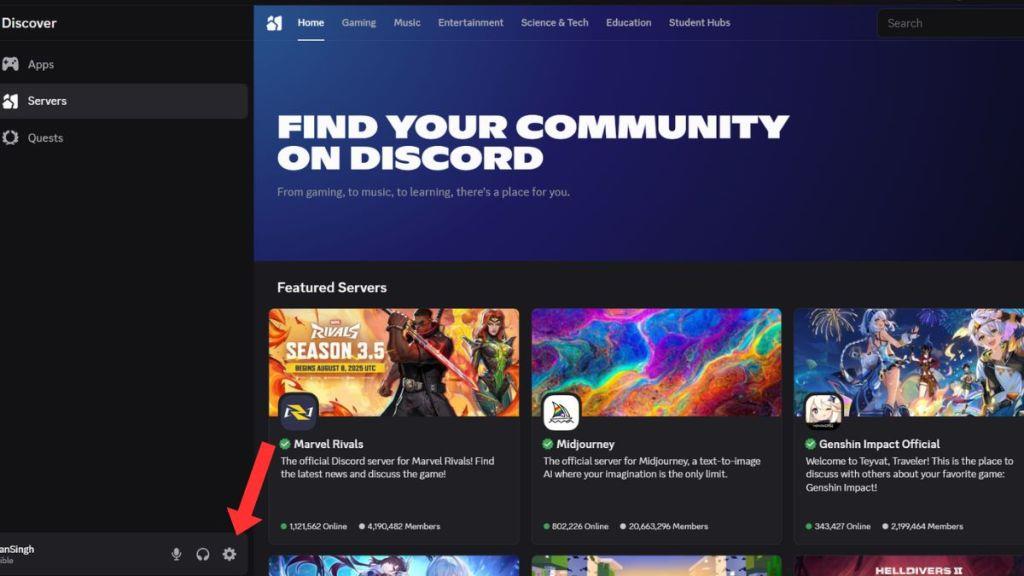 Setting Gear on Discord PC app
