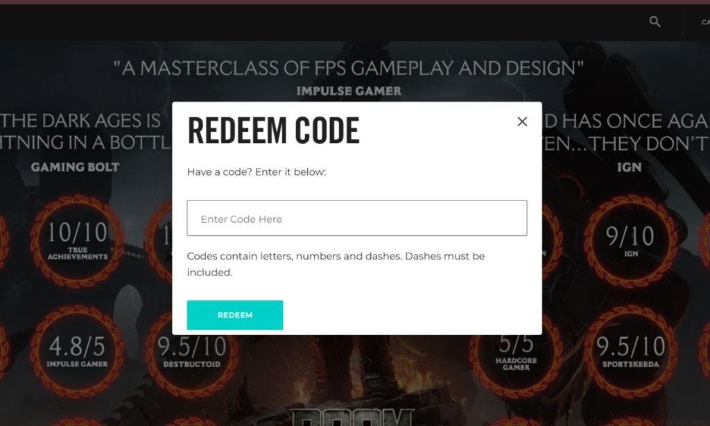Redeem page on the Bethesda website