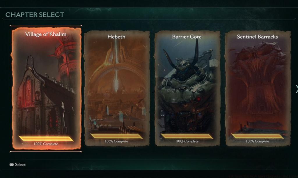 The Chapter Select Screen in Doom The Dark Ages