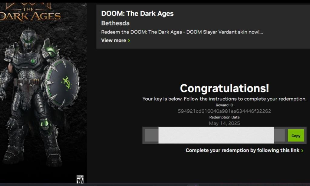 Doom The Dark Ages Slayer Verdant skin code page