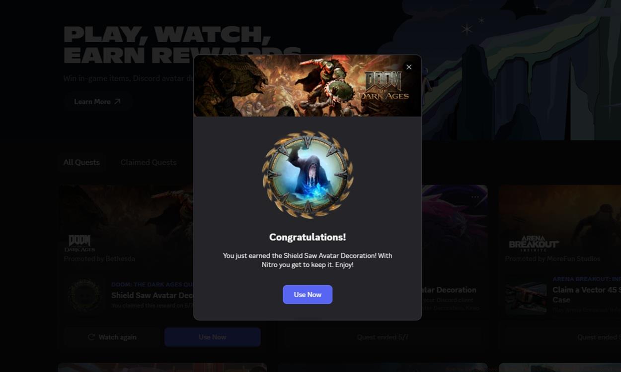 Doom the dark ages Discord quest reward