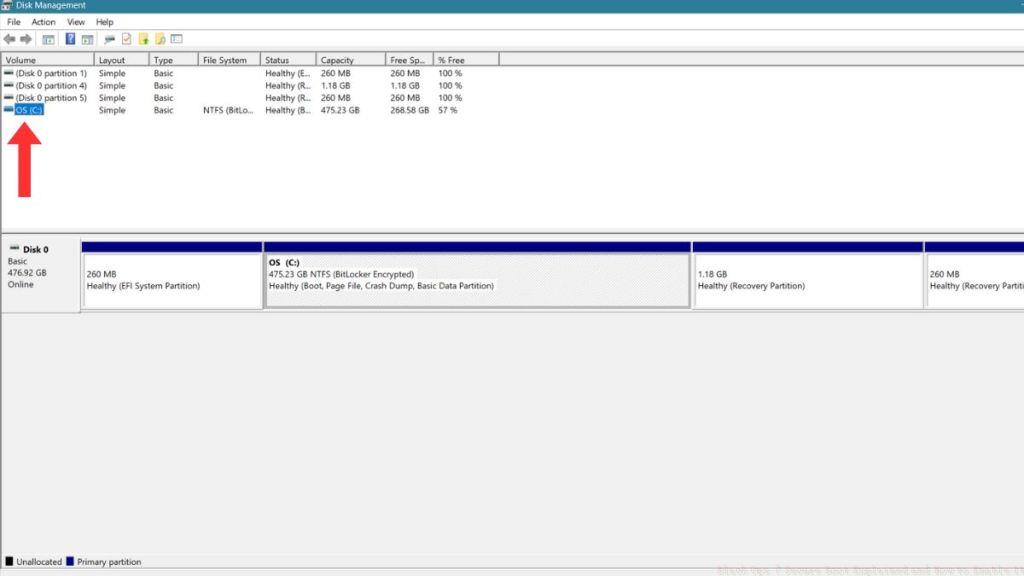 Select OS Drive in Disk Management menu