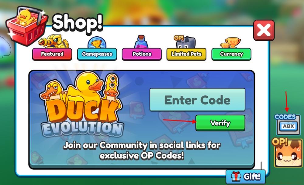 Duck Evolution codes redeem