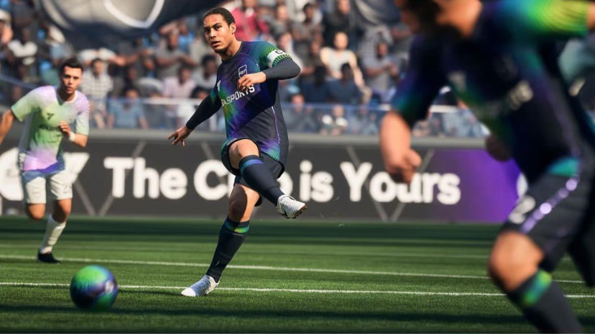 Van Dijk passing to ball to speeding player in EA FC 26