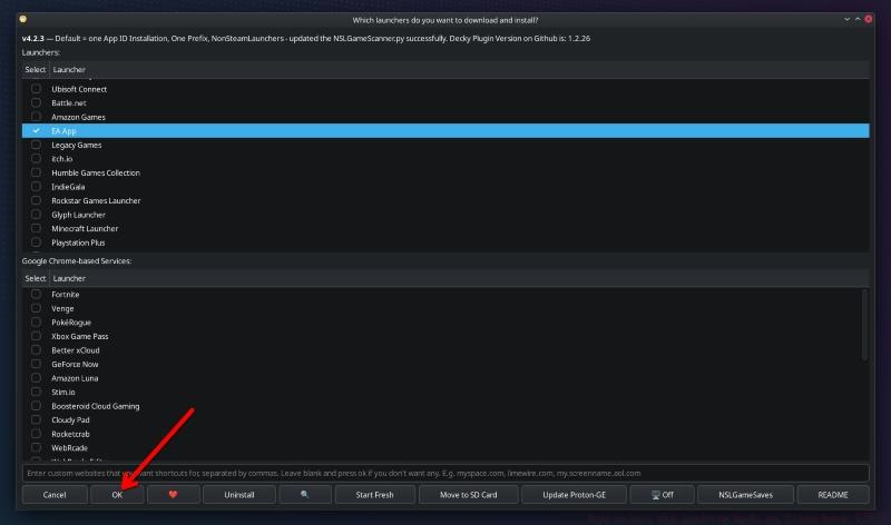 Installing the EA app and pressing the OK button