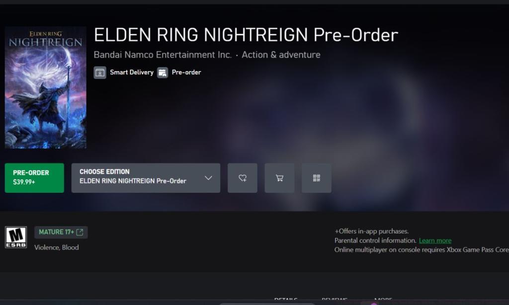 Elden Ring Nightreign Xbox Pre-Order Screen