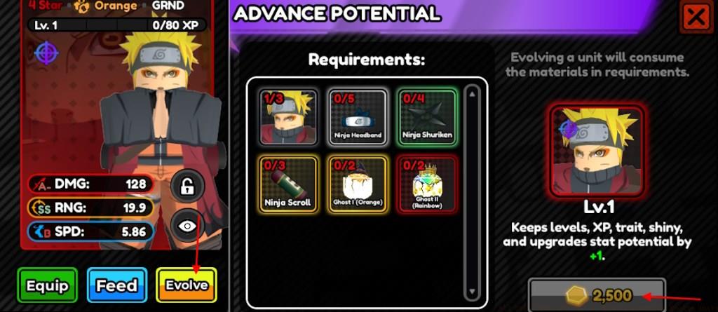 Evolve units in All Star Tower Defense X