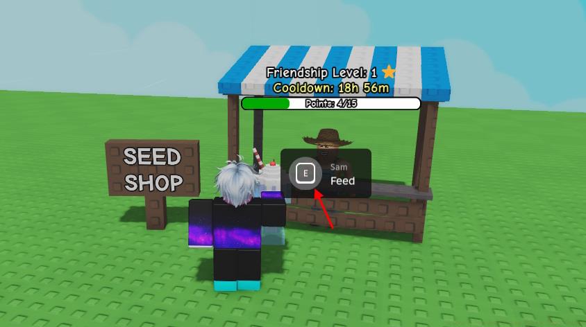 Feed food items Sam for Friendship shop Grow a Garden