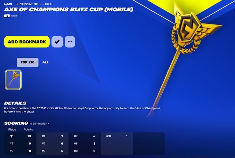 Fortnite Axe of Champions Blitz Cup reward page