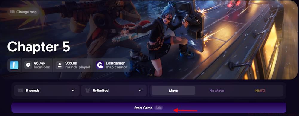 Fortnite Geoguessr settings menu