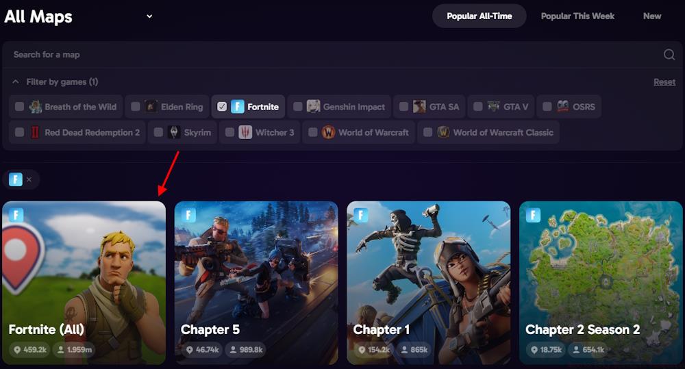 Fortnite Guessr map menu