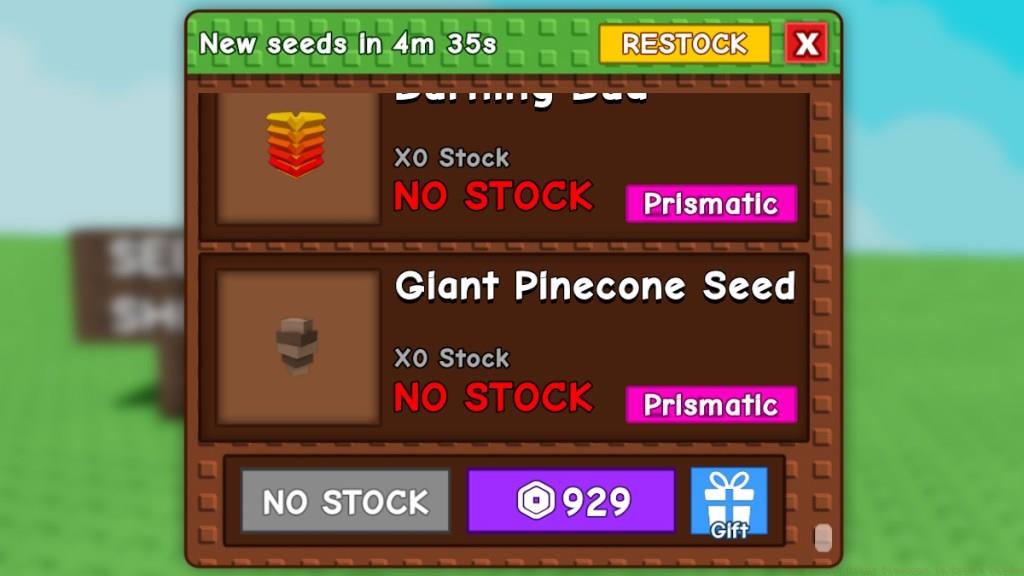 Giant Pinecone seed purchase in Grow a Garden