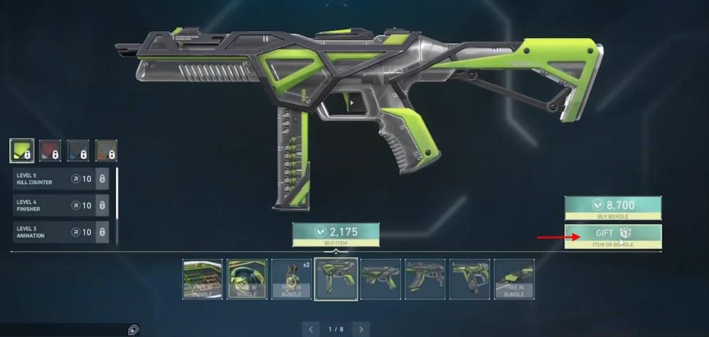 Gift item option in Valorant