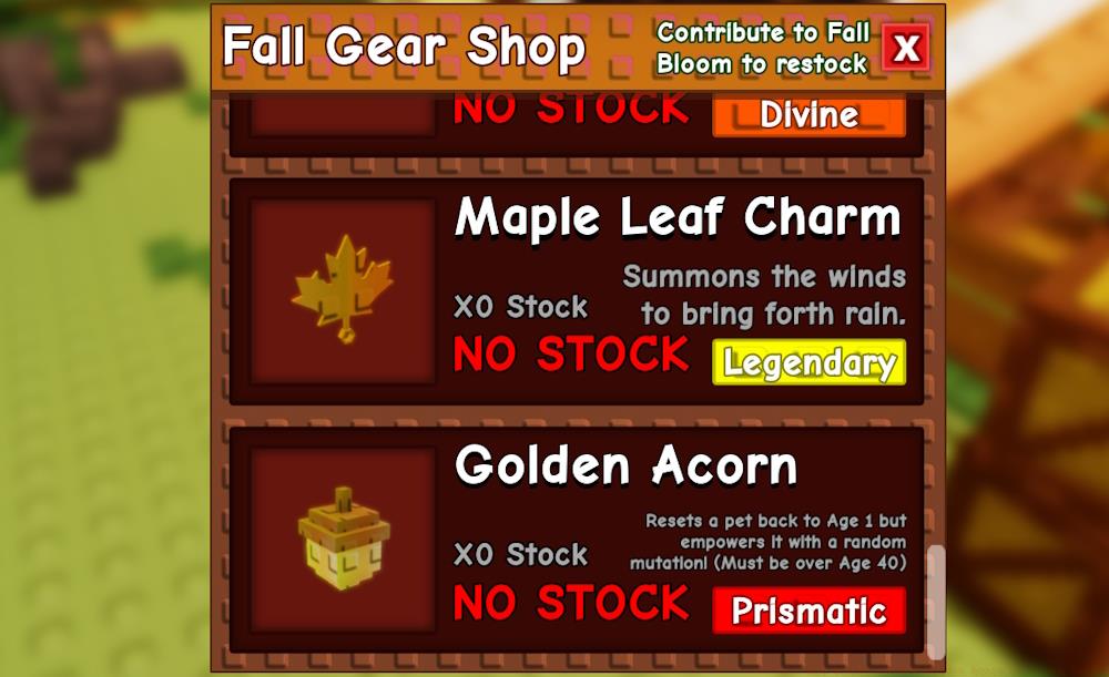 Golden Acorn in Fall Gear Shop