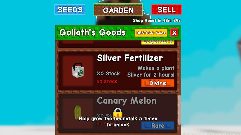Goliath's goods in Beanstalk Shop Grow a Garden
