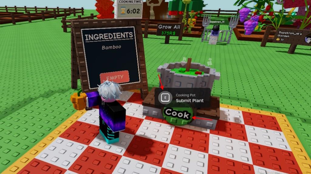 Grow a Garden Cook button in Cooking Pot