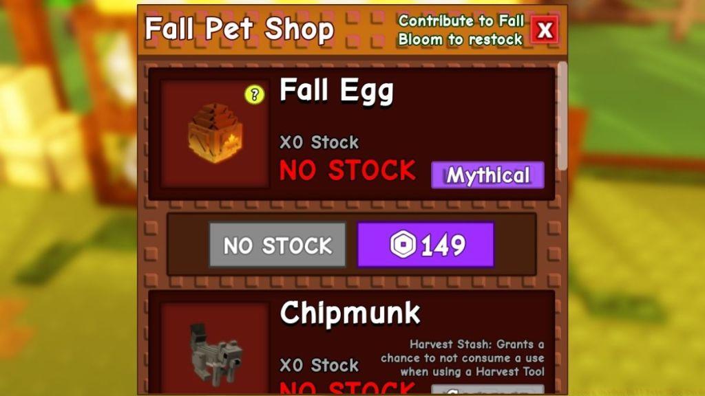 Grow a Garden Fall Pets Shop Stock