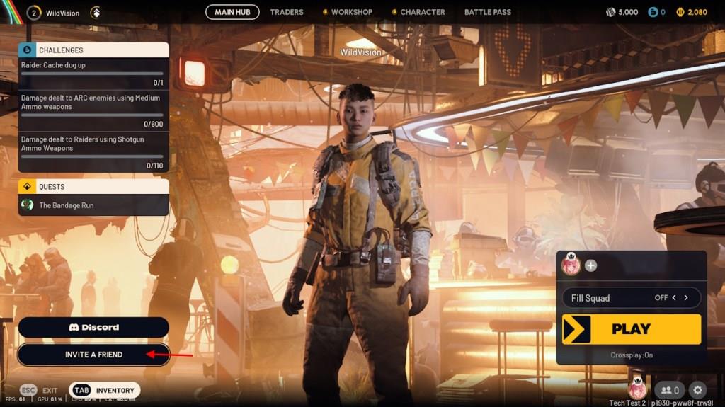 Invite a friend button in ARC Raiders main menu