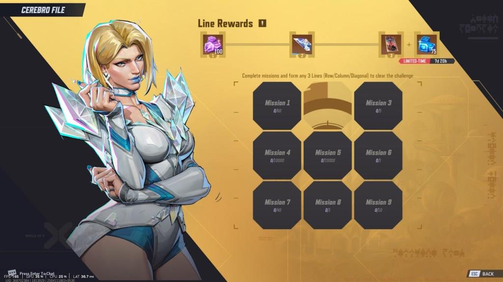 Line Rewards and Emma Frost missions page in Marvel Rivals