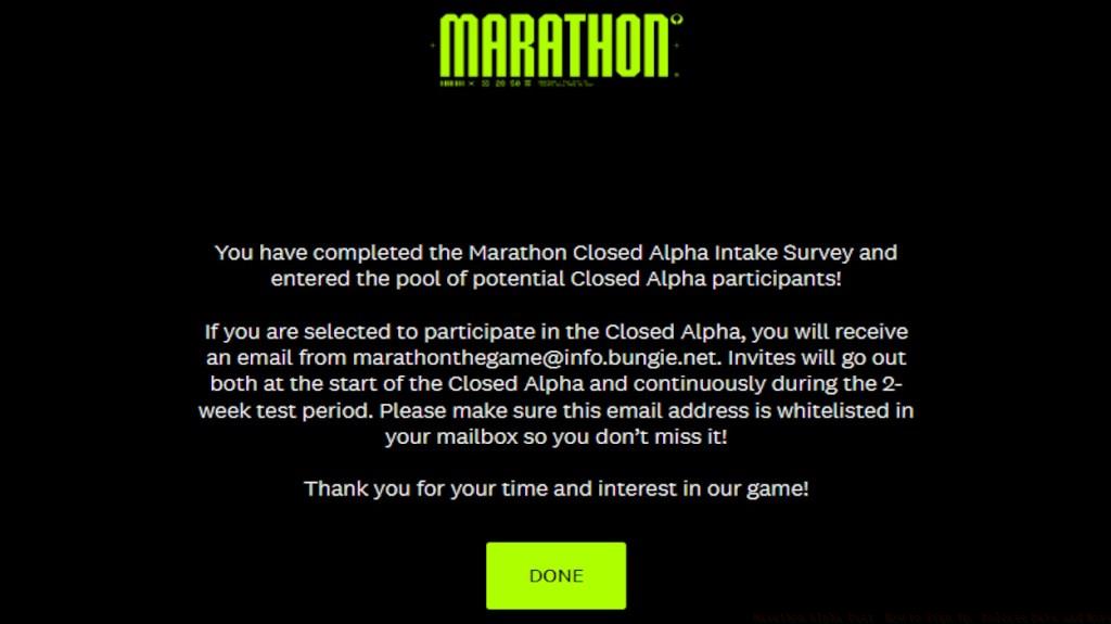 Marathon test final screen