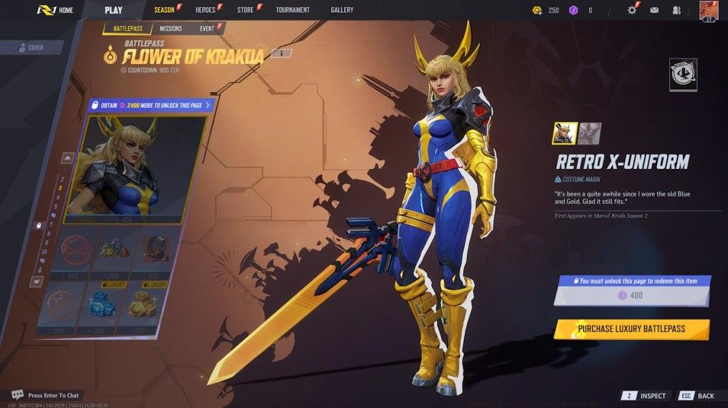 Marvel Rivals Battle Pass season 2 Retro X uniform Magik