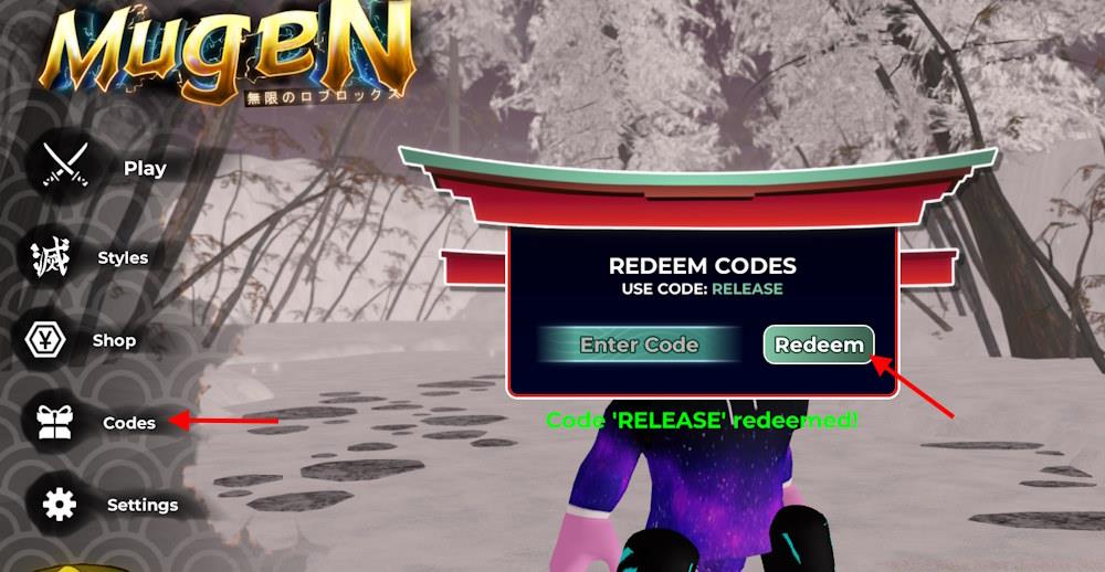 Mugen codes redeem option