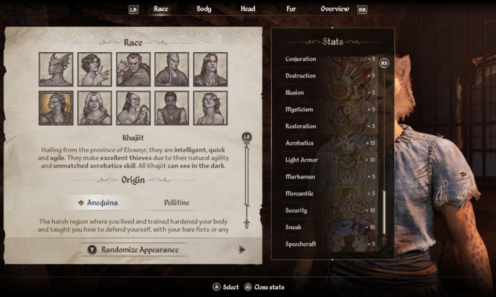 Khajiit race in Oblivion Remastered