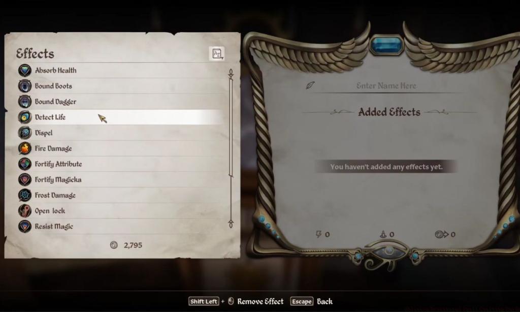 Spell Crafting menu in Oblivion Remastered