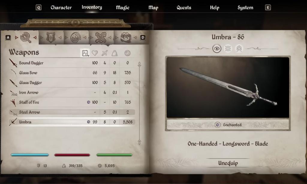 Umbra weapon in Oblivion Remastered