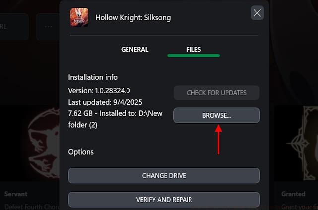 Open file location in Xbox PC app Silksong