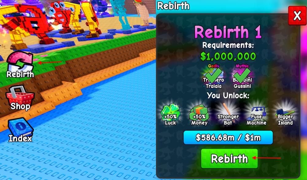 Plants Vs Brainrots rebirth button