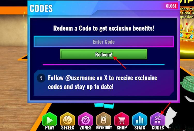 Project Basketball codes redeem option