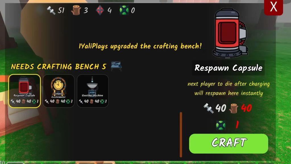 Respawn Capsule revive in 99 nights in the forest