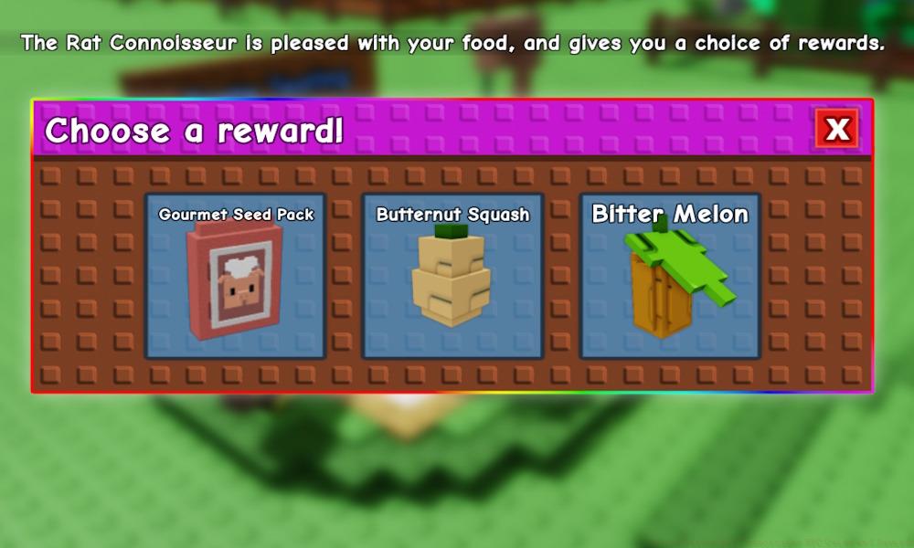 Reward selection in Rat Connoisseur quest grow a garden
